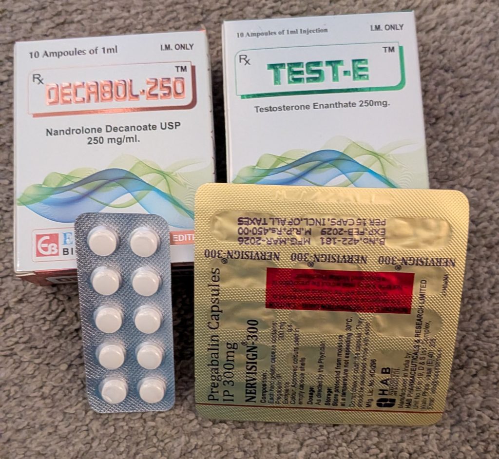 Tablets and medication packs used for anxiety, pain and sleep-related conditions zopiclone tapentadol nandrolone testosterone
